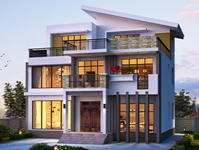 12.6×12.4米 三層現(xiàn)代別墅 占地面積：132平方 編號：202309281792